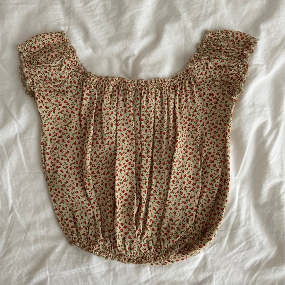 Brandy Melville Cream Floral Off the Shoulder Top